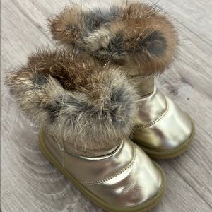 Gold Fur-Trimmed Boots